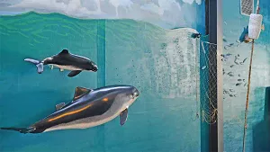 Ostsee-Unterwasserwand mit Modellen von Schweinswalen