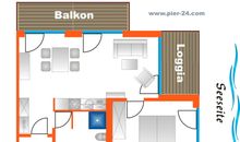 Apartment 24, Pier 24, Blickrichtung offene See/Binnenhafen Nord