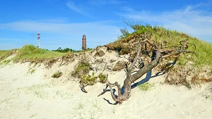 Der Leuchtturm vom Strand aus