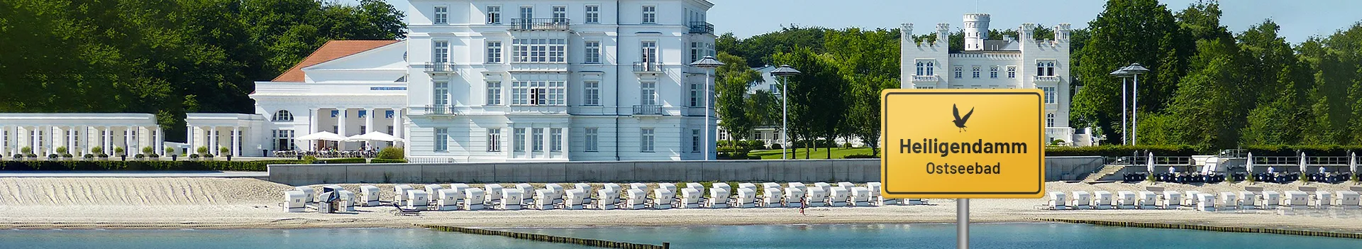 Ostseebad Heiligendamm – Blick auf den Strand und weiße Villen