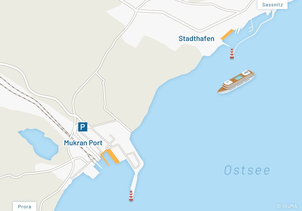 Karte Liegeplätze Kreuzfahrtschiffe in Mukran Port Stadthafen Sassnitz Insel Rügen