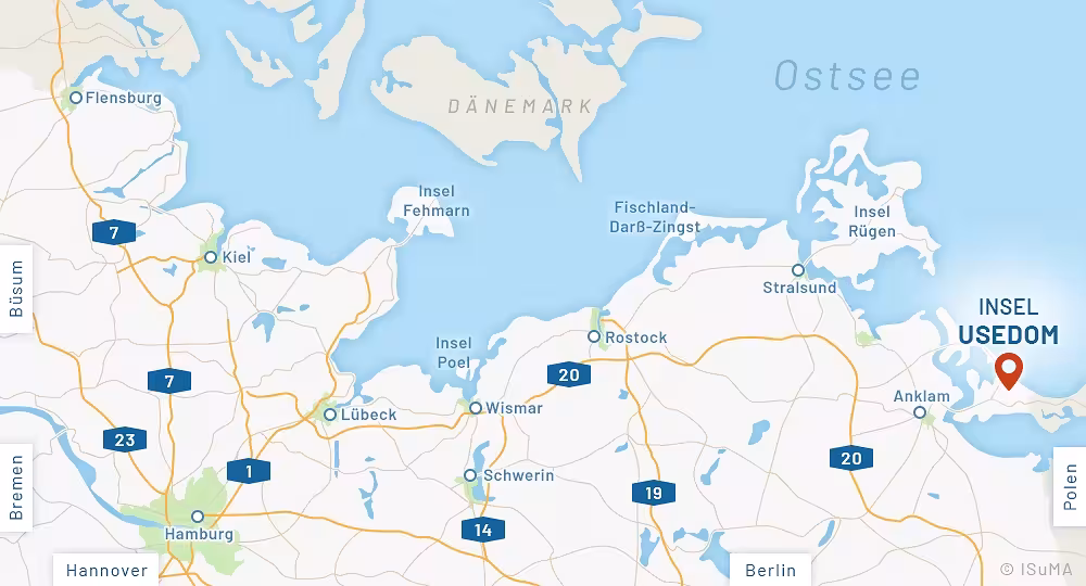 Anfahrtskarte Insel Usedom Anfahrtskarte Insel Usedom