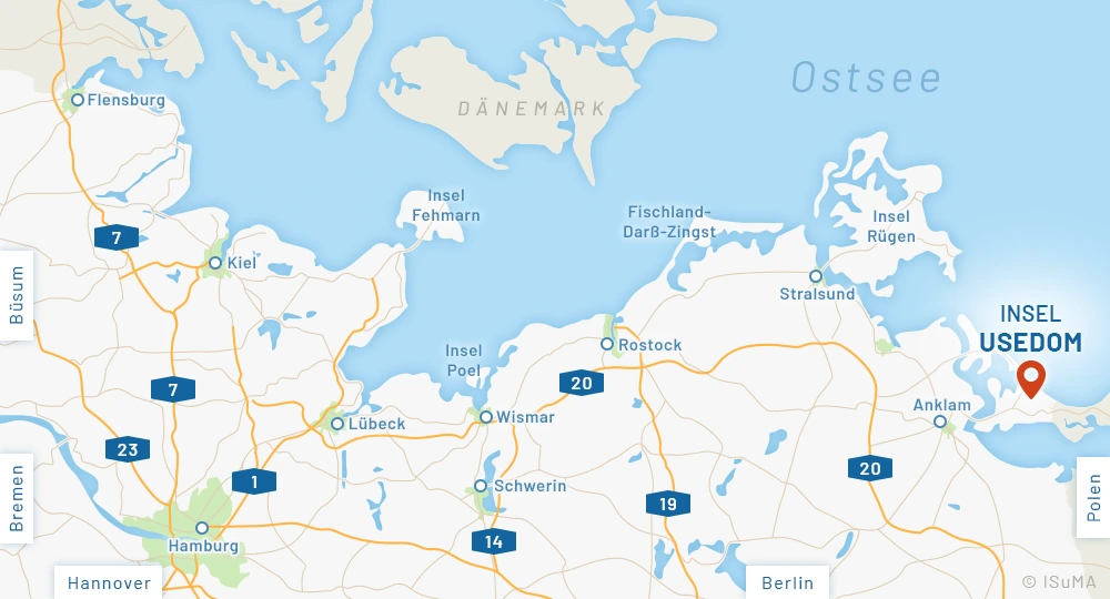 Anfahrtskarte Insel Usedom