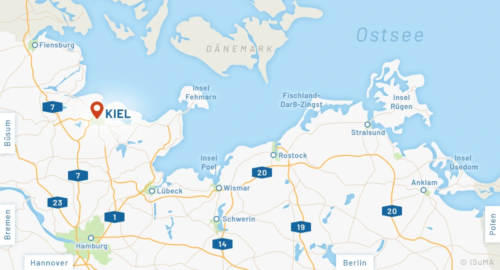 Anfahrtskarte Kiel, Landeshauptstadt Schleswig-Holsteins