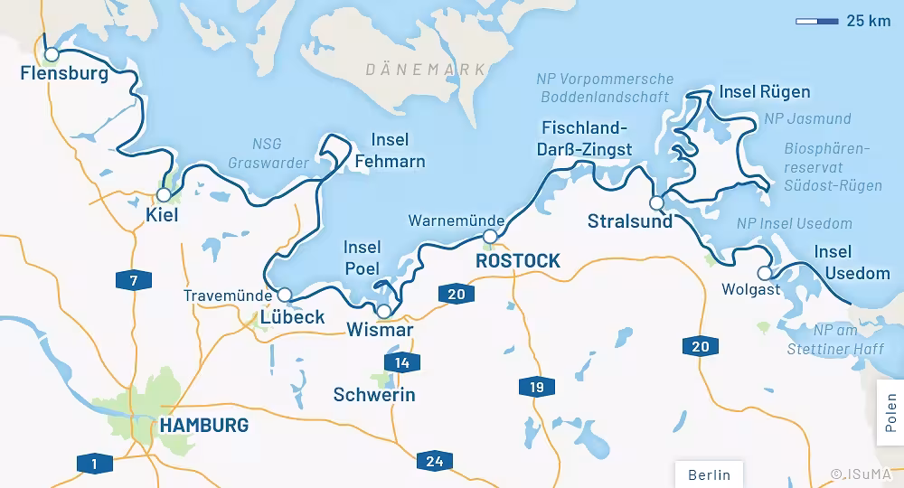 Ostseeküstenradweg – Wanderweg E 9 Karte Ostseeküstenradweg – Wanderweg E 9