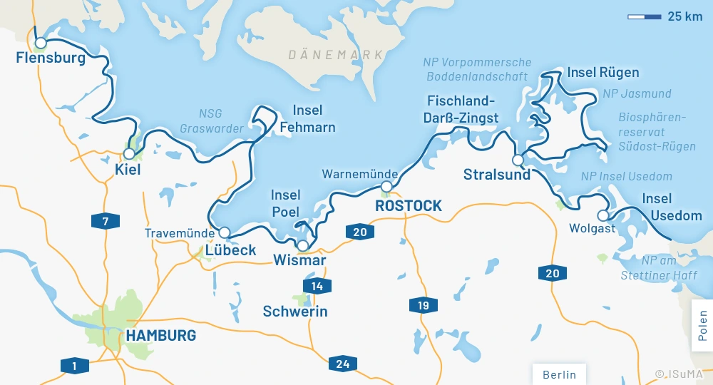 Karte Ostseeküstenradweg – Wanderweg E 9