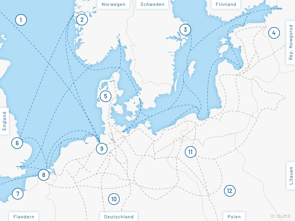 Karte Handelsrouten der Hanse