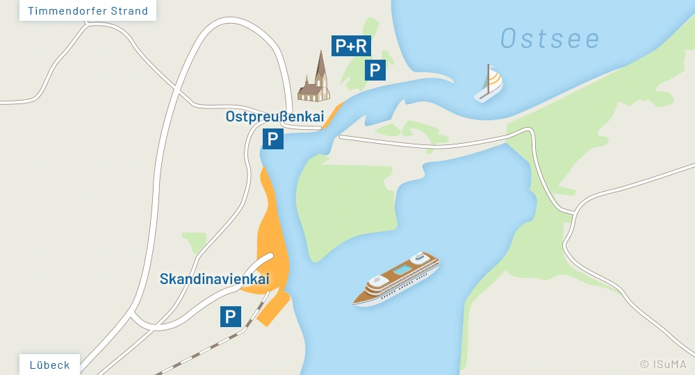 Karte Liegeplätze Kreuzfahrtschiffe in Travemünde